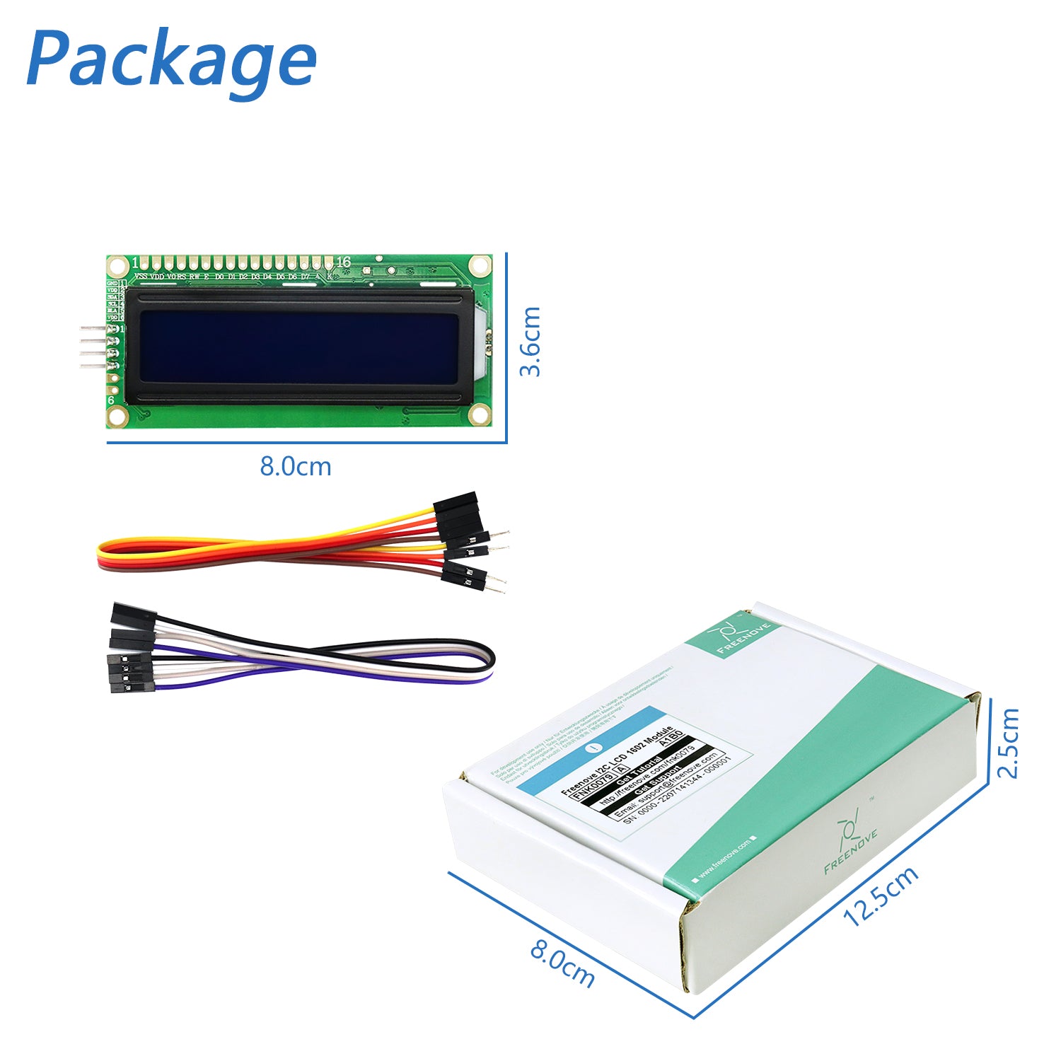 Freenove I2C IIC LCD 1602 2004 Module for Arduino Raspberry Pi Pico ES