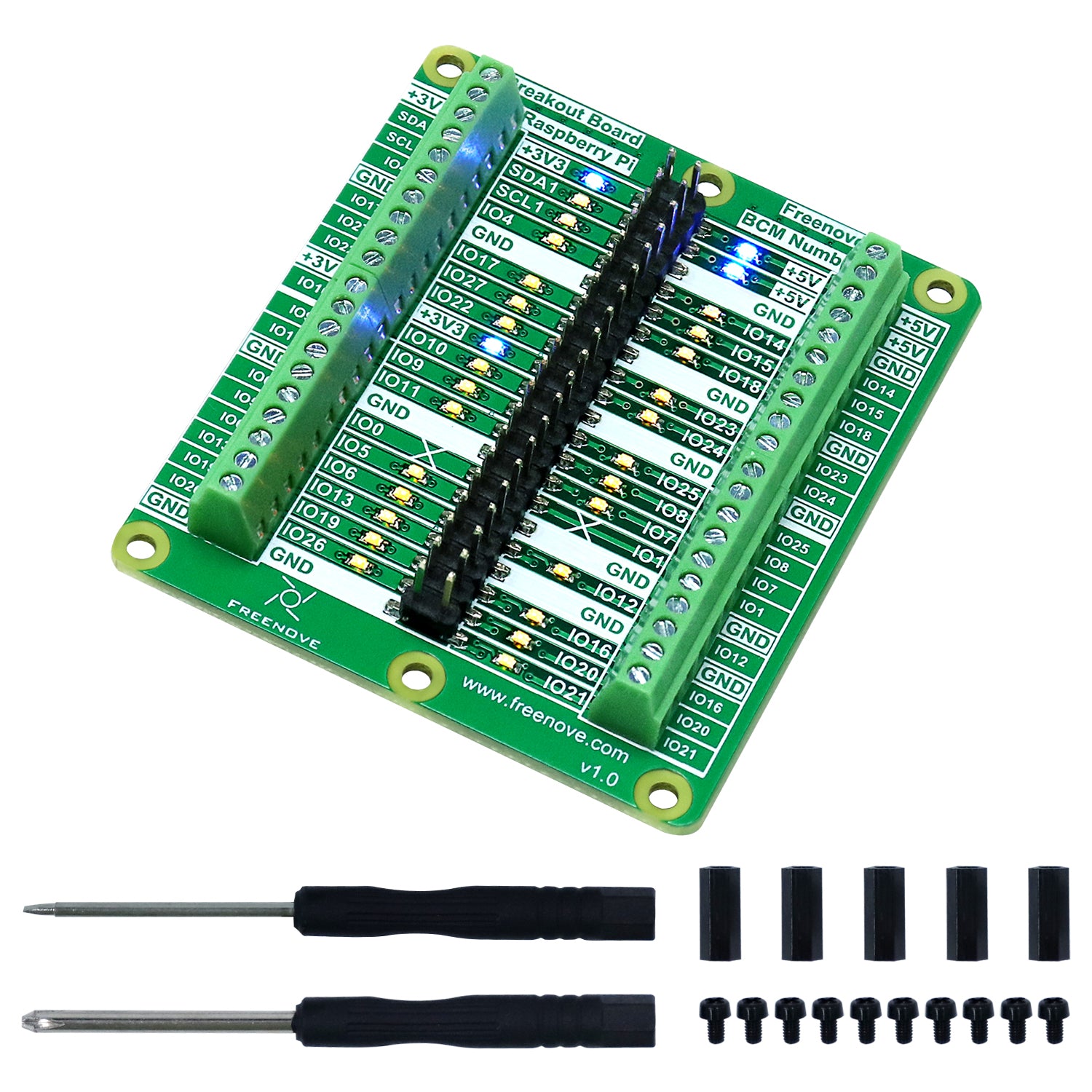 Freenove Breakout Board for Raspberry Pi 5 / 4B / 3B+ / 3B / 3A+ / 2B