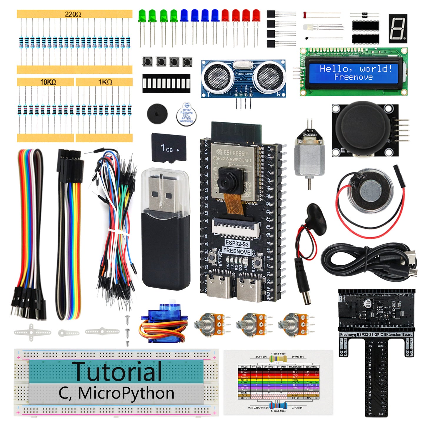 Freenove ESP32 DEV ESP32-S3 CAM Super Starter Kit, USB-OTG Camera Wi-Fi Bluetooth, 240 MHz 32-bit Dual-core, Python C Code, 584-Page Detailed Tutorial, 81 Projects, 176 Items