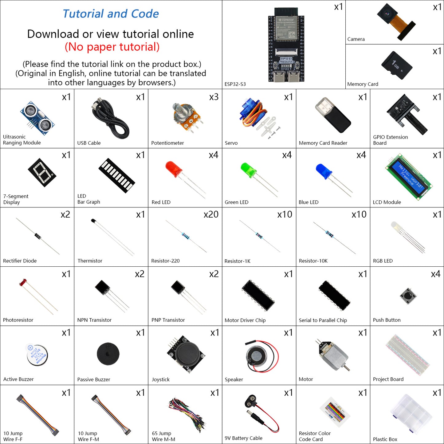 Freenove ESP32 DEV ESP32-S3 CAM Super Starter Kit, USB-OTG Camera Wi-Fi Bluetooth, 240 MHz 32-bit Dual-core, Python C Code, 584-Page Detailed Tutorial, 81 Projects, 176 Items