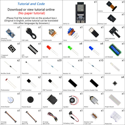 Freenove ESP32 DEV ESP32-S3 CAM Super Starter Kit, USB-OTG Camera Wi-Fi Bluetooth, 240 MHz 32-bit Dual-core, Python C Code, 584-Page Detailed Tutorial, 81 Projects, 176 Items