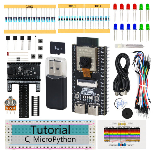 Freenove ESP32 DEV ESP32-S3 CAM Basic Starter Kit, USB-OTG Camera Wi-Fi Bluetooth, 240 MHz 32-bit Dual-core, Python C Code, 463-Page Detailed Tutorial, 60 Projects, 144 Items