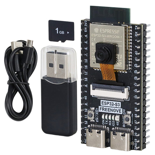 Freenove ESP32 DEV ESP32-S3 CAM Board Kit 1GB Card, USB-OTG Camera Wi-Fi Bluetooth, 240 MHz 32-bit Dual-core Microcontroller, Python C Code, Example Tutorial