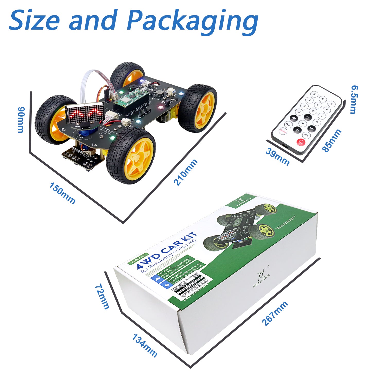 Line Car Raspberry Freenove 4WD Car Kit for Raspberry Pi Pico W H WH, Dot Matrix Expressi