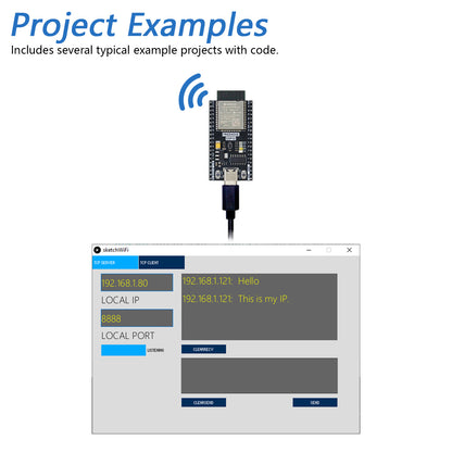 Freenove ESP32 DEV ESP32 Development Board Kit, Onboard Wi-Fi Bluetooth, 240 MHz 32-bit Dual-core Microcontroller, Python C Code, Example Projects Tutorial