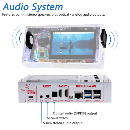 Freenove Computer Case Kit for Raspberry Pi 5 with M.2 SSD 4.3 Inch Touchscreen 5 MP Camera
