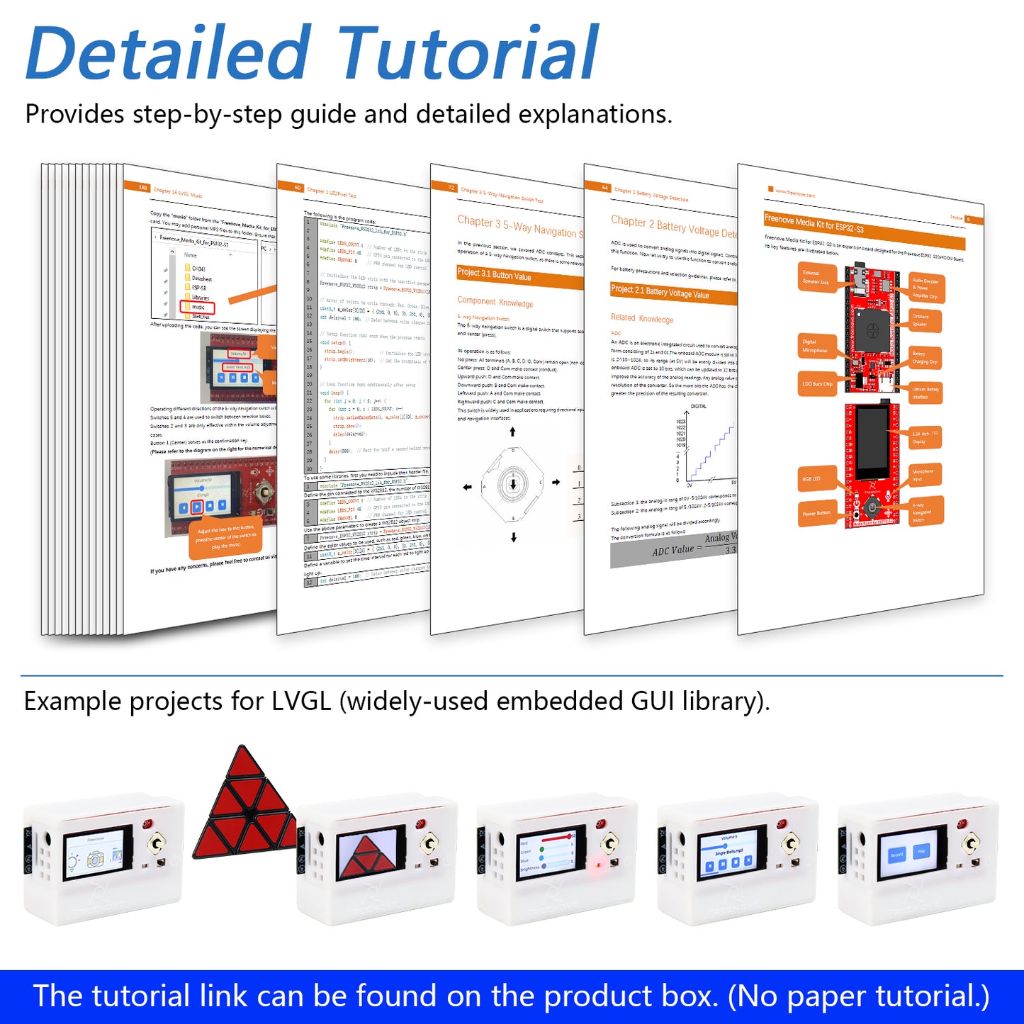 Freenove Media Kit for ESP32-S3 ESP32 S3 CAM Camera Wi-Fi Bluetooth, OpenAI / XiaoZhiAI, Dual-core 32-bit 240 MHz Microcontroller, Screen Speaker Microphone, Tutorial Code