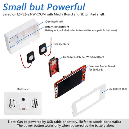 Freenove Media Kit for ESP32-S3 ESP32 S3 CAM Camera Wi-Fi Bluetooth, OpenAI / XiaoZhiAI, Dual-core 32-bit 240 MHz Microcontroller, Screen Dual Speakers Dual Microphones, Tutorial Code