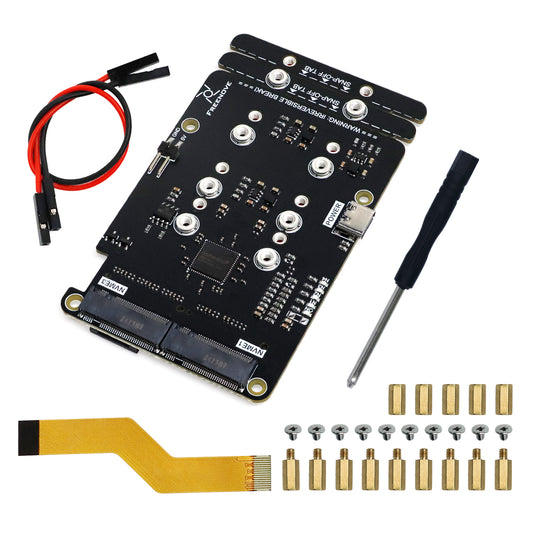 Freenove Quad / Dual M.2 NVMe Adapter for Raspberry Pi 5, SSD HAT AI HAT 4 / 2 Slots NAS RAID Kit, Solid State Drive Size 2230 2242 2260 2280, PCIe 2.0 Max Speed 500 MB/s