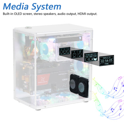 Freenove Raspberry Pi 5 Case Kit Pro, 1/2 M.2 NVMe SSD Slots, 5 PWM ARGB Fans, 0.96" OLED Screen, Stereo Speakers, 3.5 mm Audio