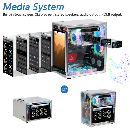 Freenove Raspberry Pi 5 Case Kit Pro, 2/4 M.2 NVMe SSD Slots, 5 PWM ARGB Fans, 4.3" Touchscreen, Stereo Speakers, 3.5 mm Audio