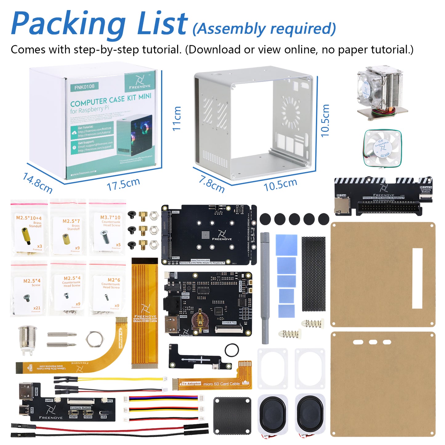 Freenove Raspberry Pi 5 Mini Case, 2/4 M.2 NVMe SSD Slots, PWM ARGB Fans Light Sync, Stereo Speakers, 3.5 mm and Optical Audio