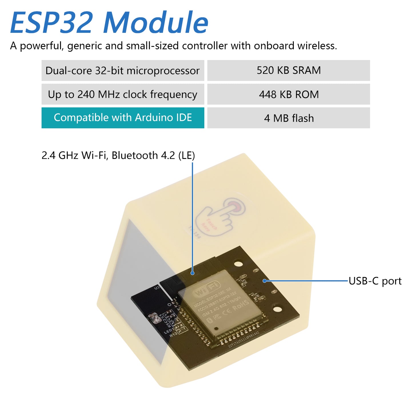 Freenove ESP32 Display CYD Wi-Fi Bluetooth Bitcoin Miner Desktop TV Clock, 1.54" IPS Screen, Touch Button, Dual-core 32-bit 240 MHz, Tutorial