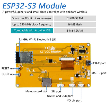 Freenove ESP32 S3 Touch Display CYD WiFi BT, 4.3 5.0 Inch Touchscreen, Dual-core 32-bit 240 MHz, Code Example Projects Tutorial