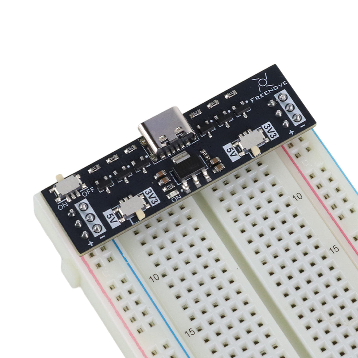 Freenove Breadboard Power Supply for Arduino ESP32 Raspberry Pi Pico, Dual Switchable 5V / 3.3V Power Outputs, 1A Self-recovery Fuse, USB-C Input