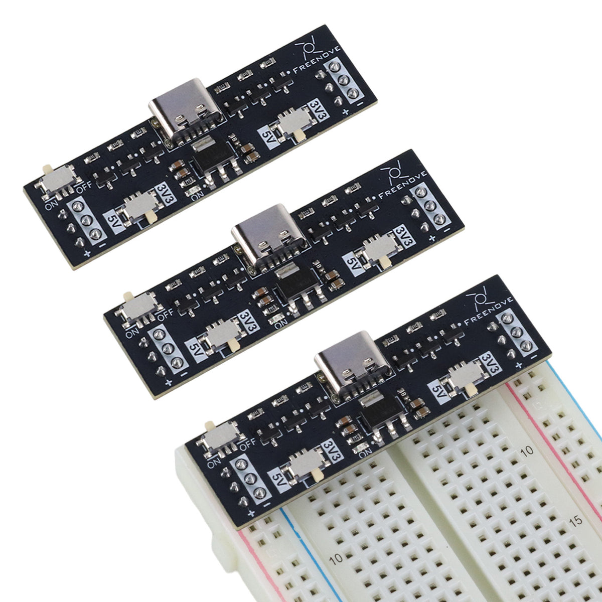 Freenove Breadboard Power Supply for Arduino ESP32 Raspberry Pi Pico, Dual Switchable 5V / 3.3V Power Outputs, 1A Self-recovery Fuse, USB-C Input