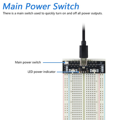 Freenove Breadboard Power Supply for Arduino ESP32 Raspberry Pi Pico, Dual Switchable 5V / 3.3V Power Outputs, 1A Self-recovery Fuse, USB-C Input